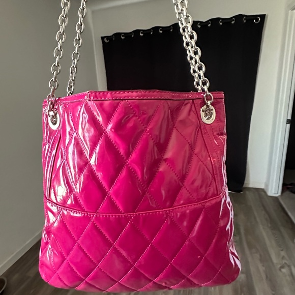 Rare 2005 Coach Poppy Liquid Gloss Quilted Patent Leather Bag -Fuchsia - Vintage - Picture 3 of 11